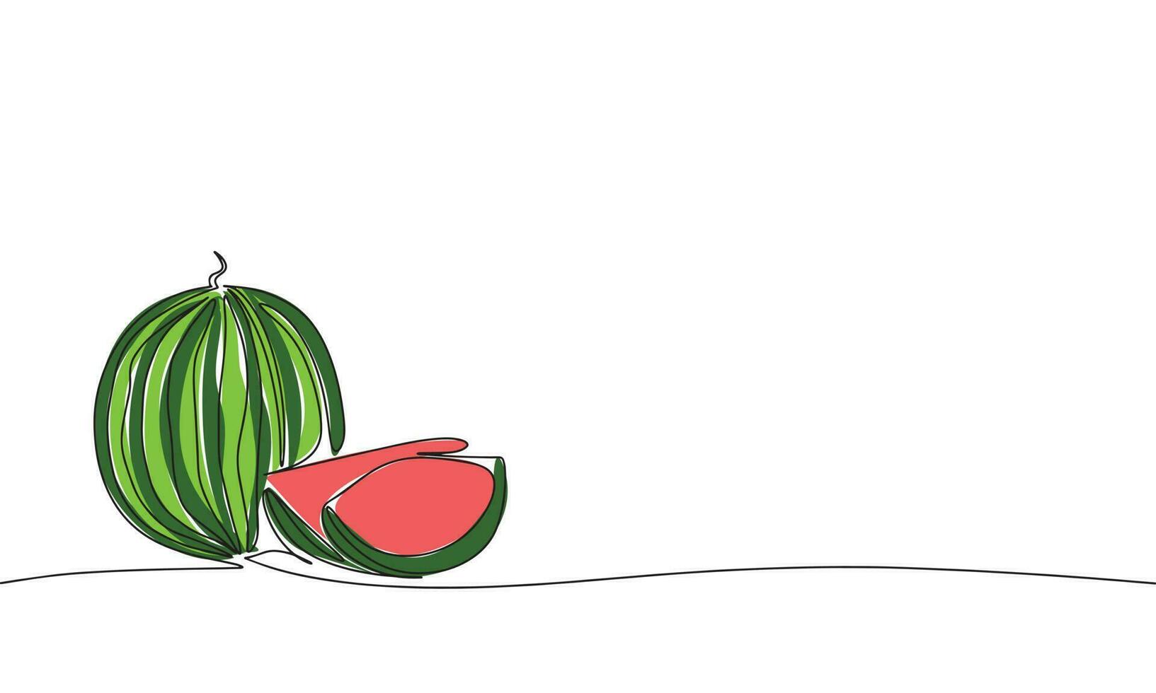 One line continuous watermelon. Hand draw outline, line art fruit vector illustration.