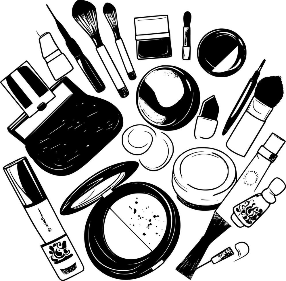 Makeup - Black and White Isolated Icon - Vector illustration