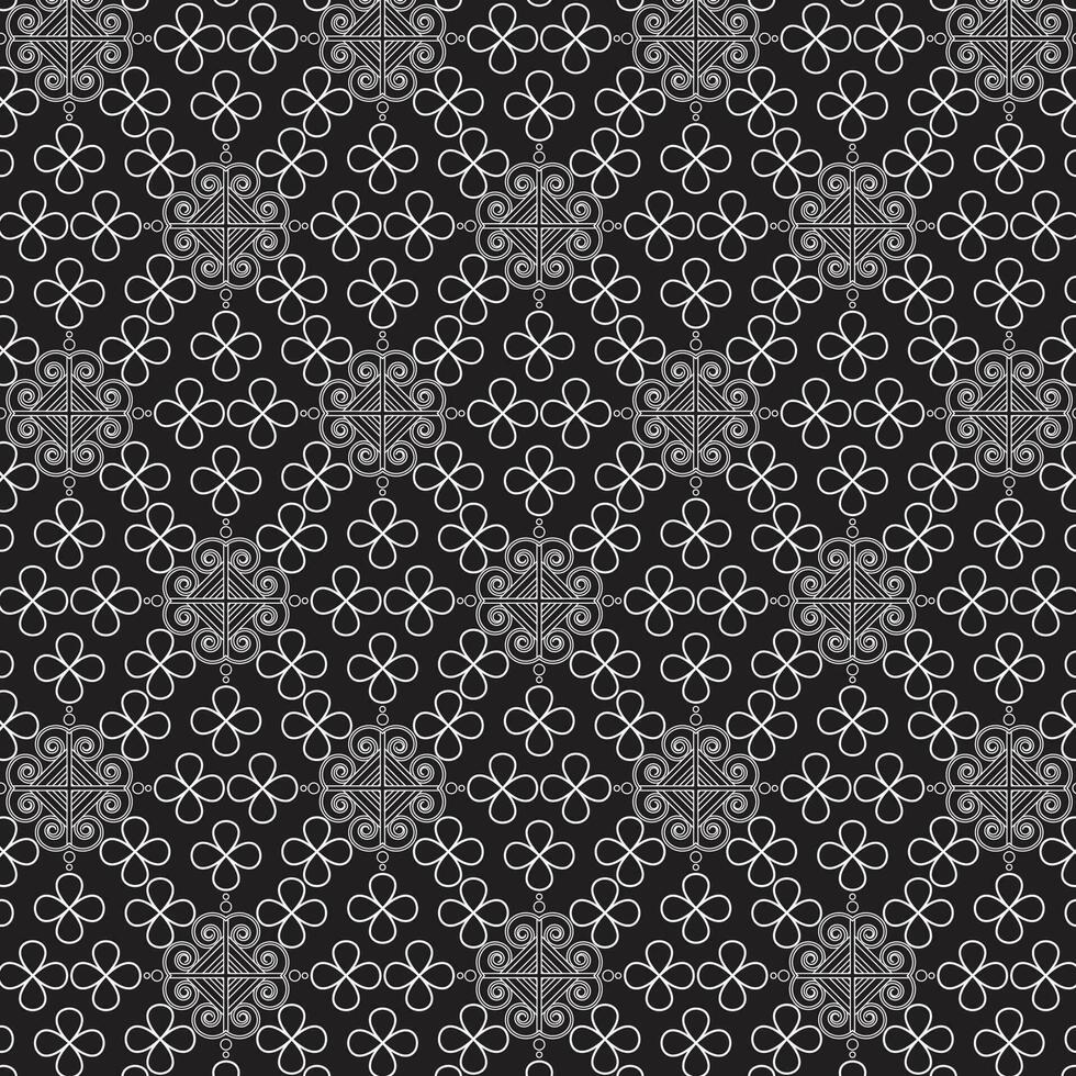 seamless ethnic pattern repeats ikat ogee art floral and geometric elements black and white modern tribal design texture, vintage, fabric, carpet clothing folk Stitch embroidery vector background