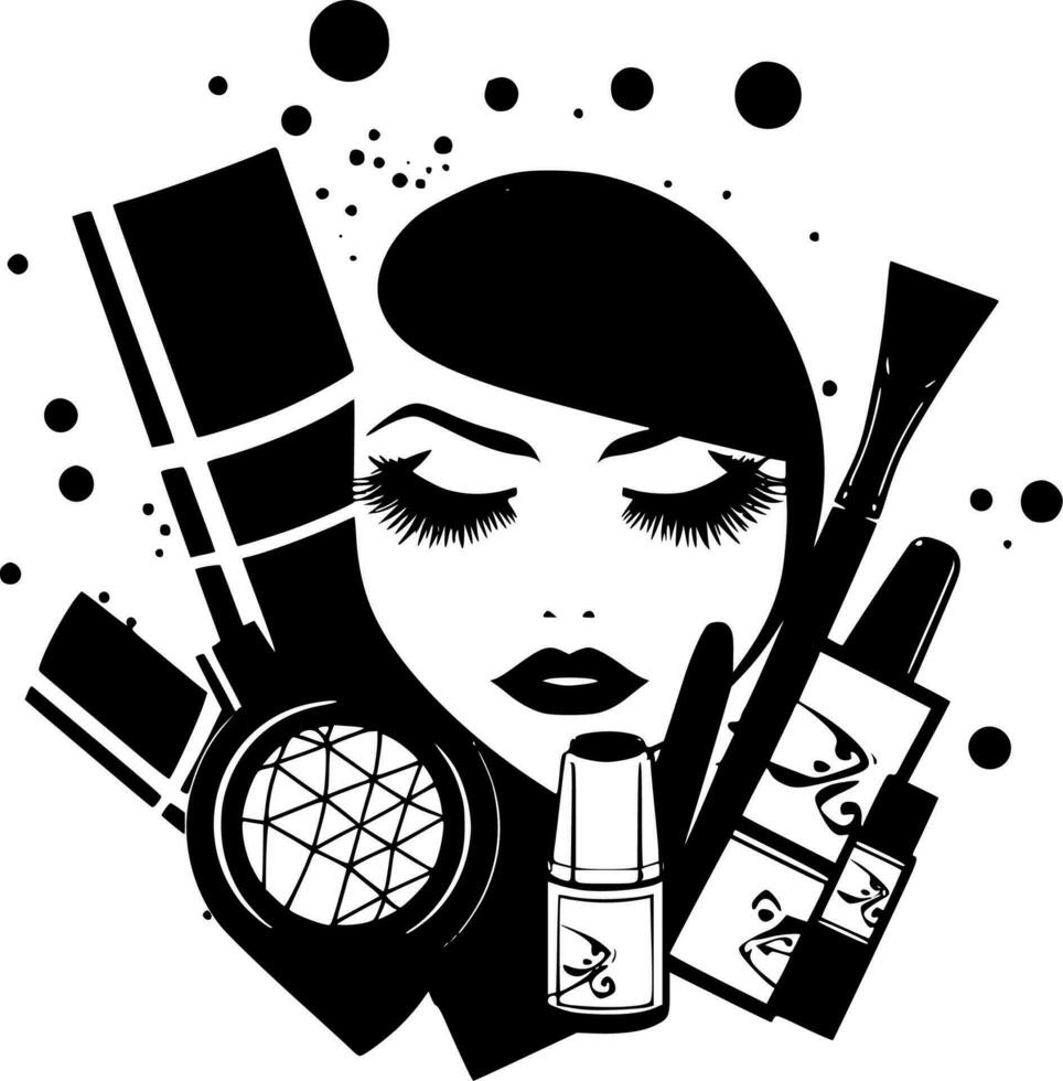 maquillaje - negro y blanco aislado icono - vector ilustración