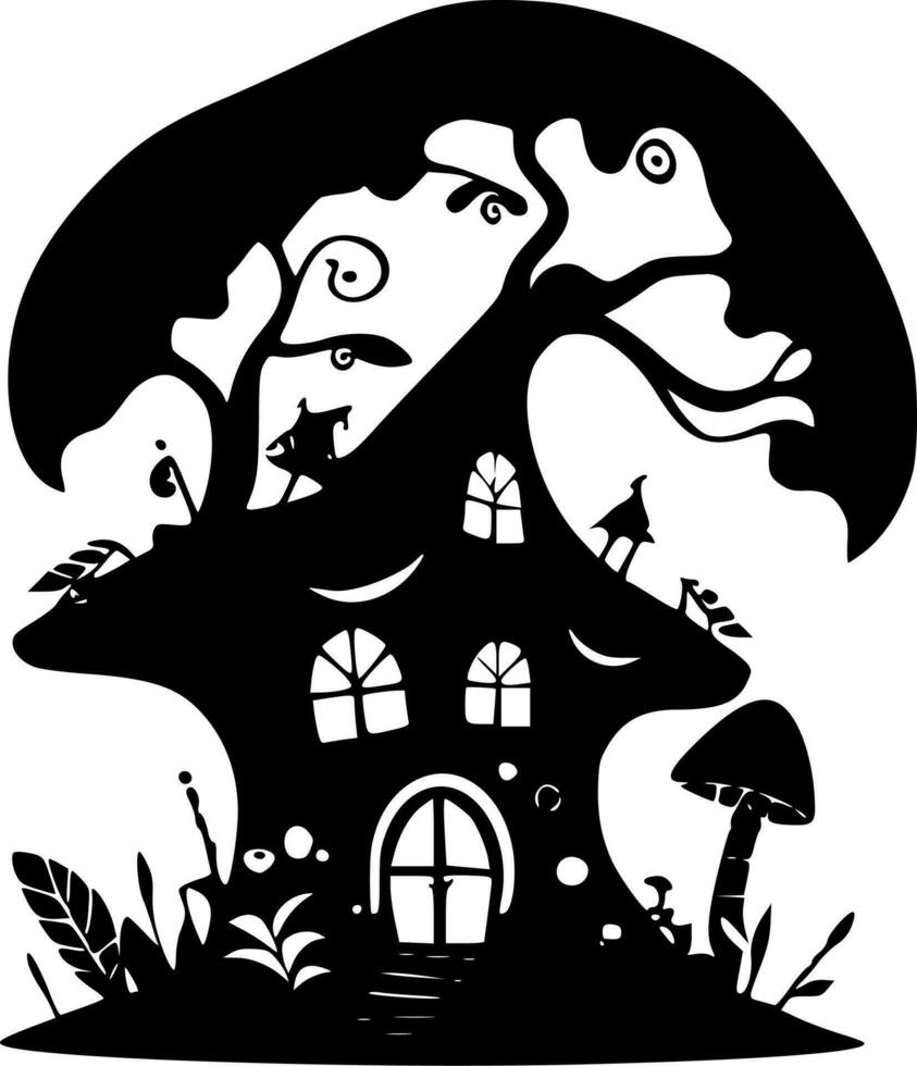 Fairy House, Black and White Vector illustration