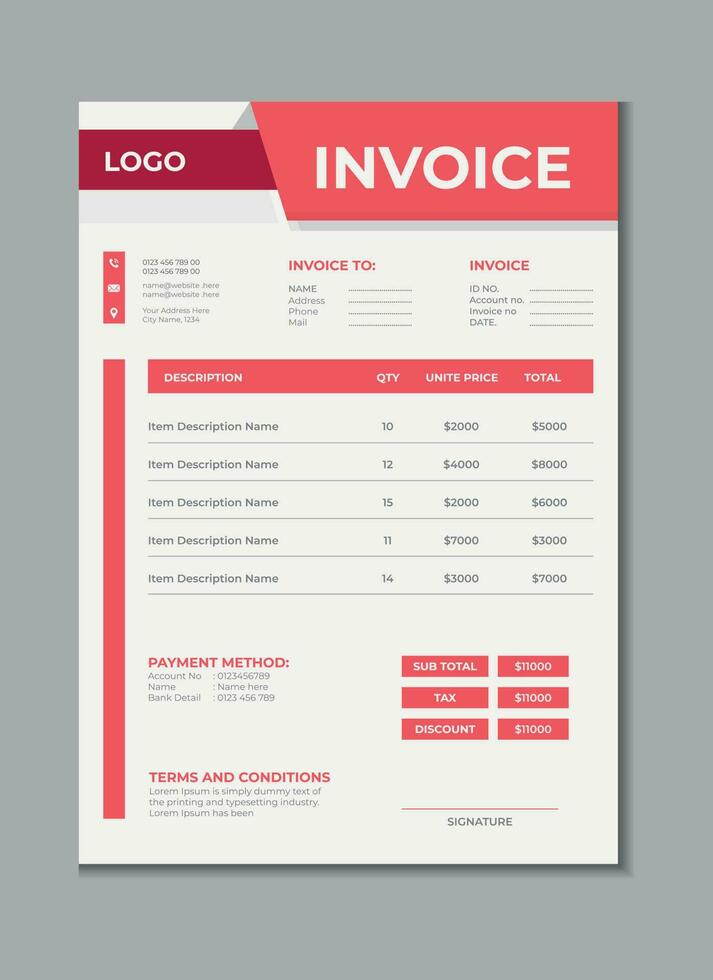 Invoice template design, billing cash voucher, money receipt cash memo layout design with mockup vector