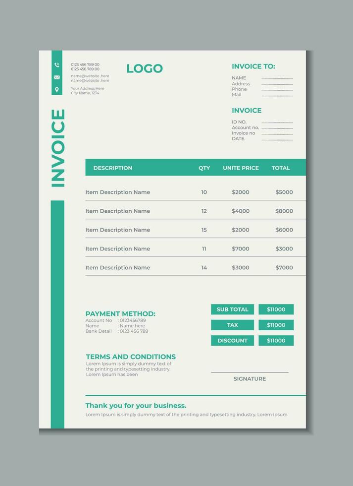 Invoice template design, billing cash voucher, money receipt cash memo layout design with mockup vector