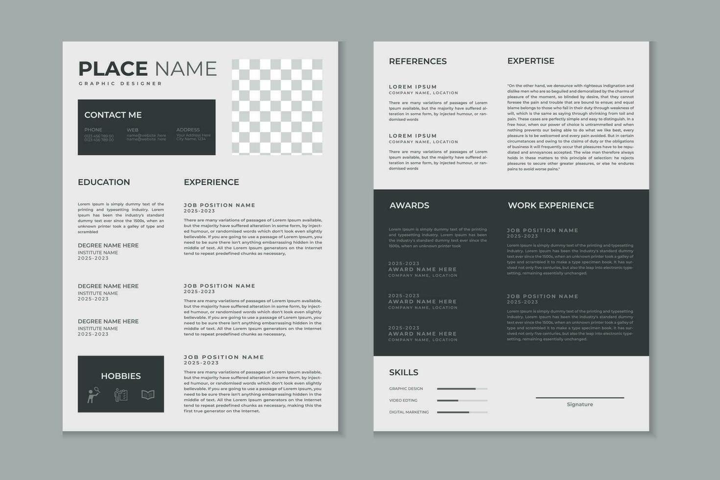 profesional moderno y limpiar doble paginas currículum plantilla, CV diseño diseño con Bosquejo vector