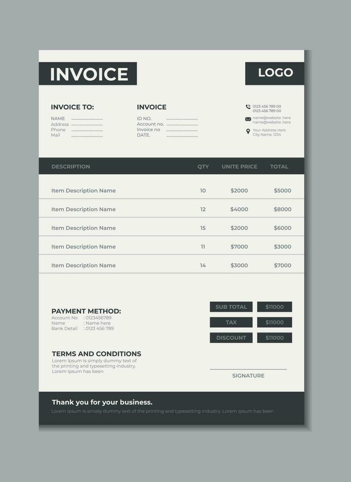 Invoice template design, billing cash voucher, money receipt cash memo layout design with mockup vector