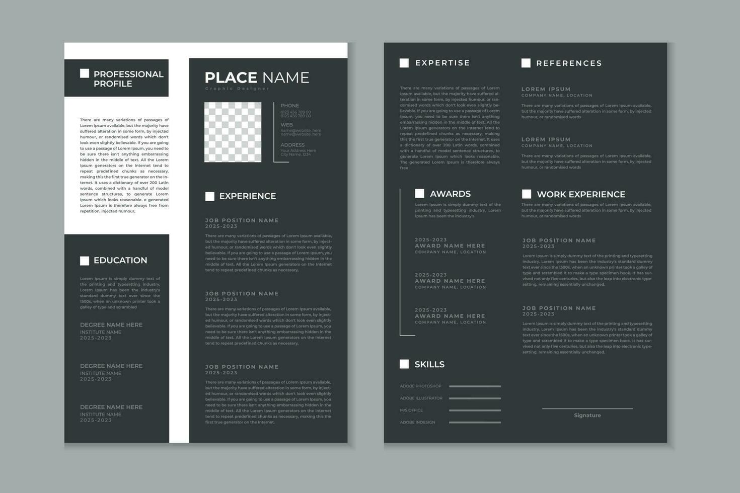 profesional moderno y limpiar doble paginas currículum plantilla, CV diseño diseño con Bosquejo vector