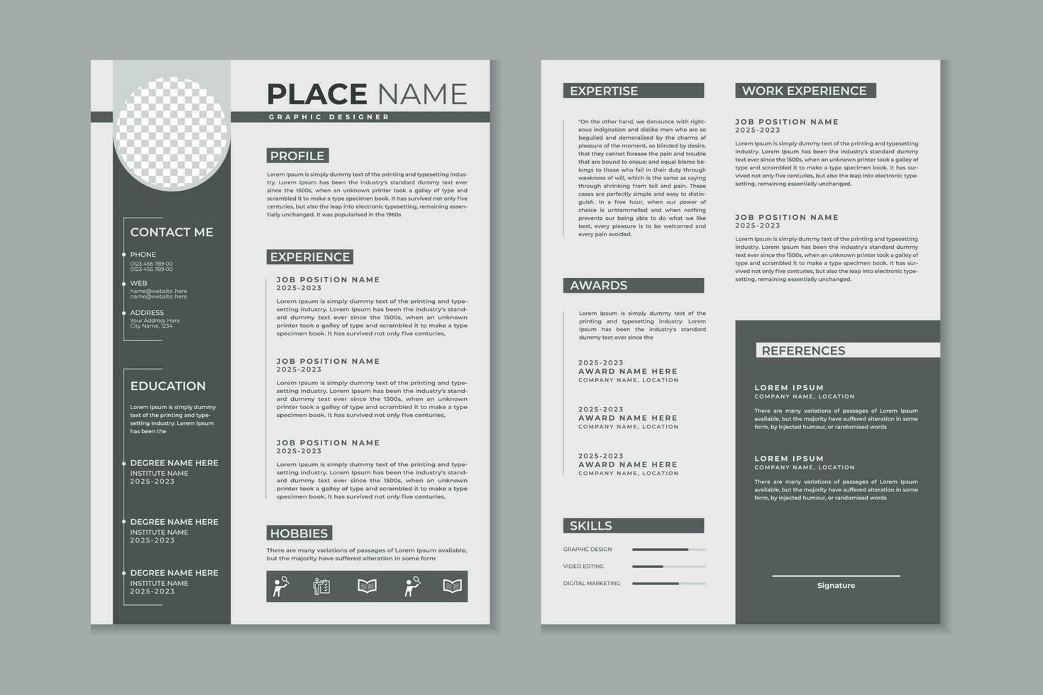 profesional moderno y limpiar doble paginas currículum plantilla, CV diseño diseño con Bosquejo vector