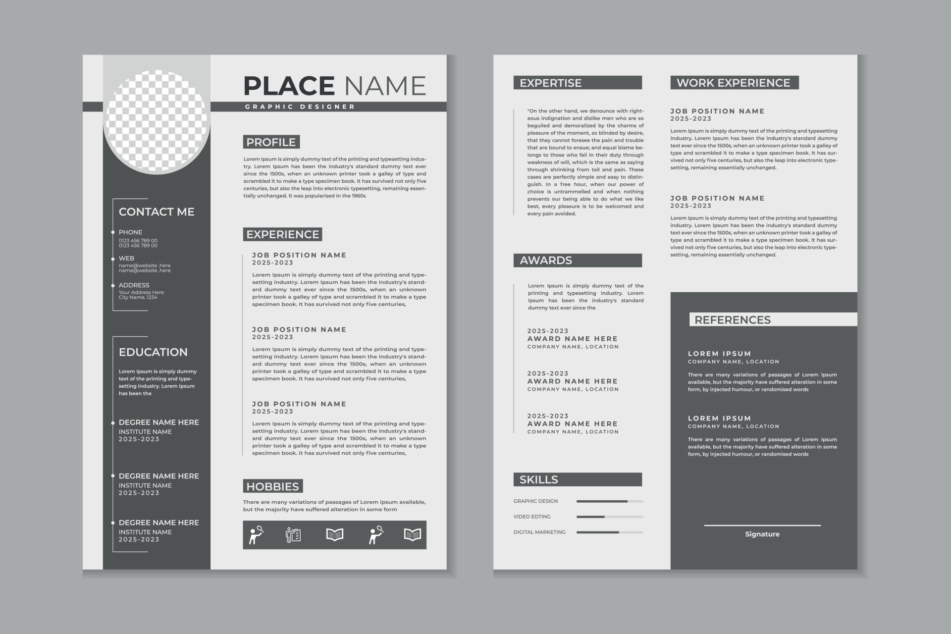 Professional modern and clean double pages resume template, CV layout