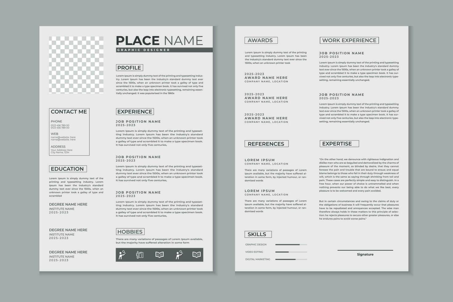 Professional modern and clean double pages resume template, CV layout design with mockup vector