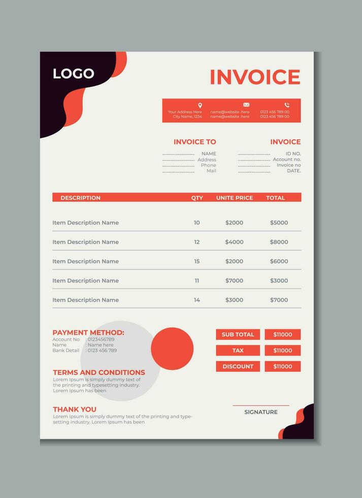 Invoice template design, billing cash voucher, money receipt cash memo layout design with mockup vector