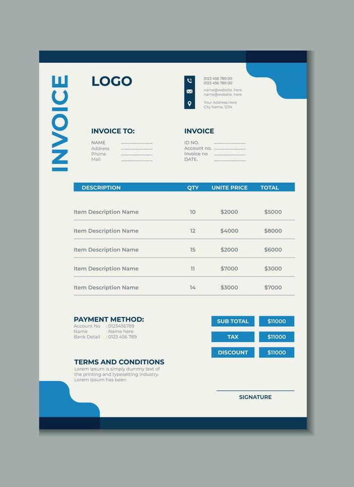 Invoice template design, billing cash voucher, money receipt cash memo layout design with mockup vector