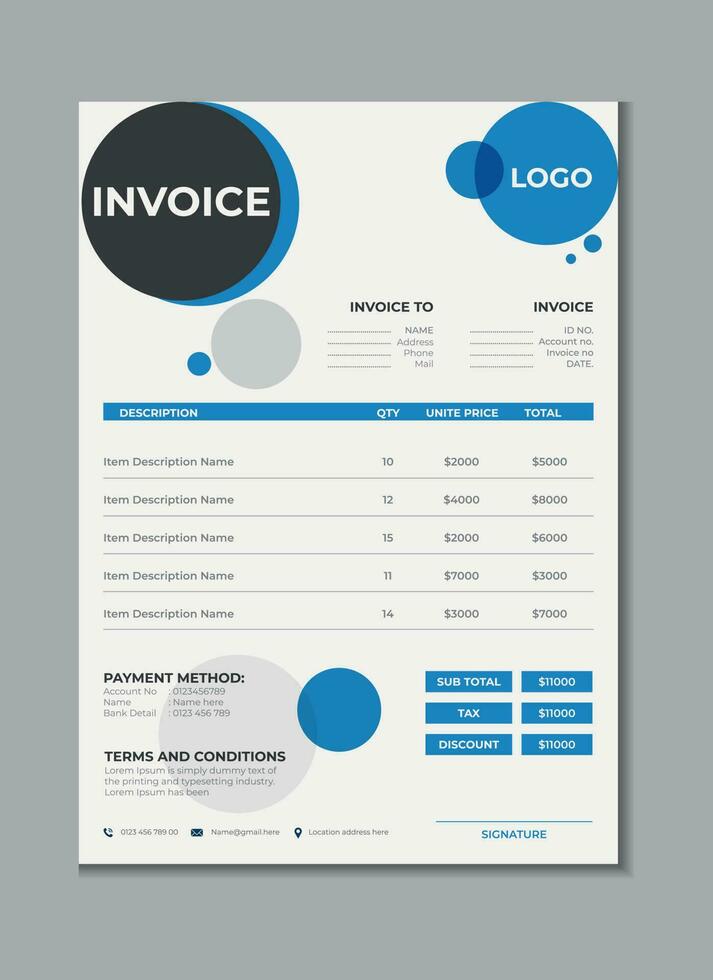 Invoice template design, billing cash voucher, money receipt cash memo layout design with mockup vector