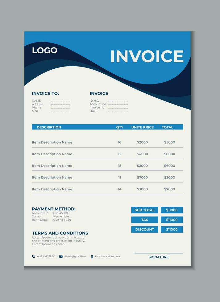 Invoice template design, billing cash voucher, money receipt cash memo layout design with mockup vector