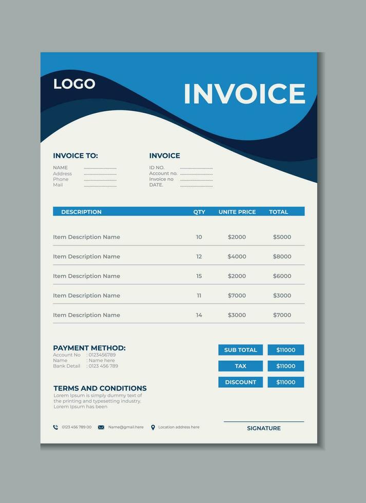 Invoice template design, billing cash voucher, money receipt cash memo layout design with mockup vector