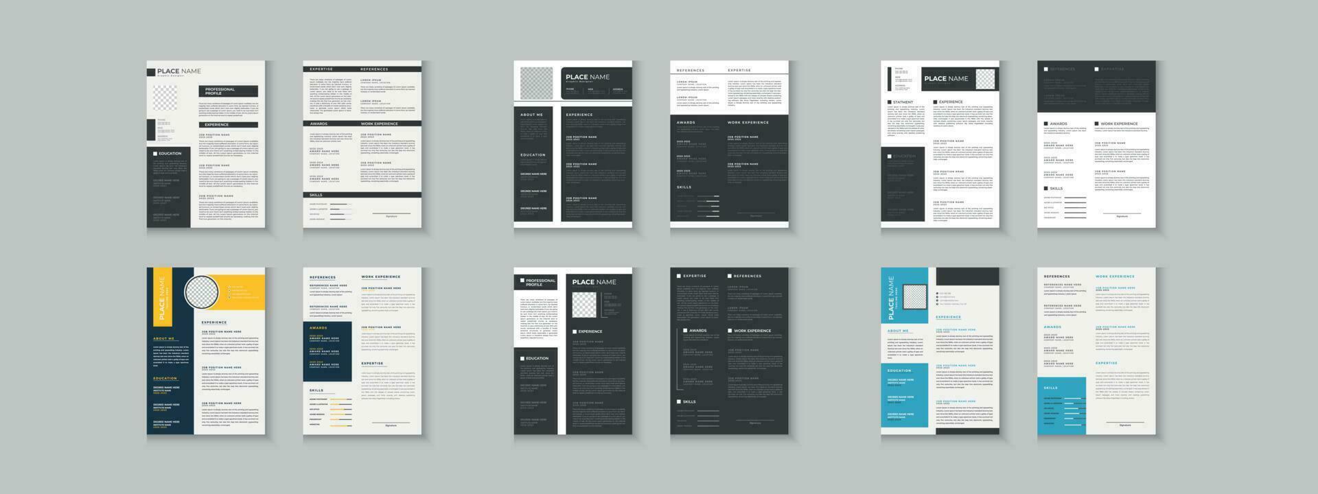 Resume bundle collections, unique vector mega cv set template, 2 pages cv layout or resume design with mockup