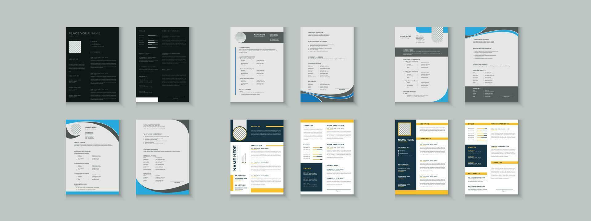 Resume bundle collections, unique vector mega cv set template, 2 pages cv layout or resume design with mockup