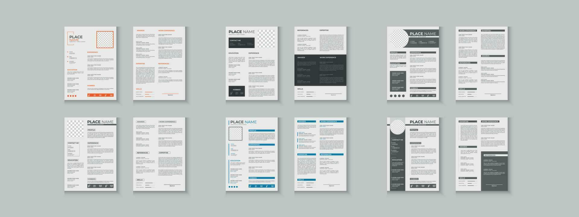 Resume bundle collections, unique vector mega cv set template, 2 pages cv layout or resume design with mockup