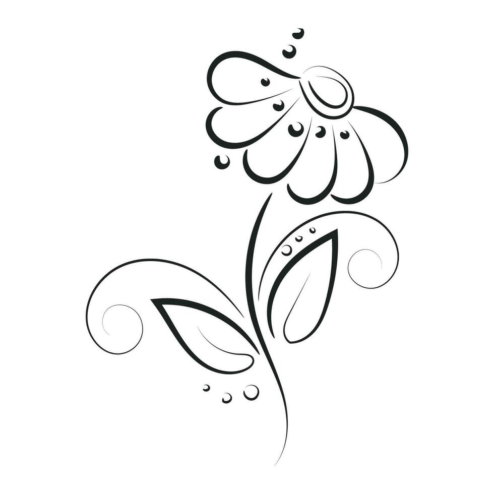 Simple Sketch with a flower and leave vector illustration outline hand drawn for print or use as poster, card, Tattoo or T Shirt