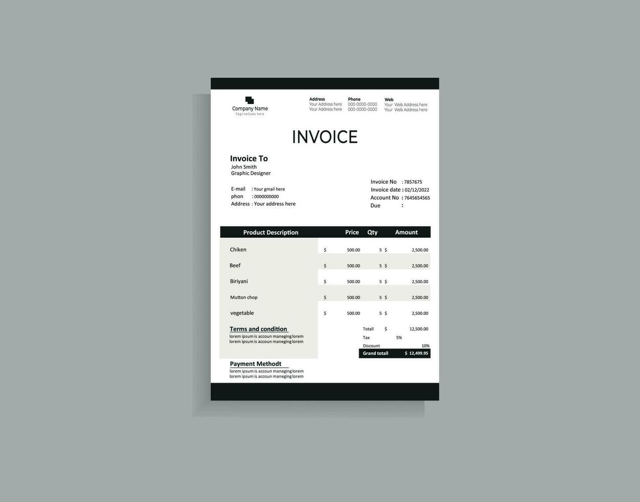 Simple invoice template for business vector