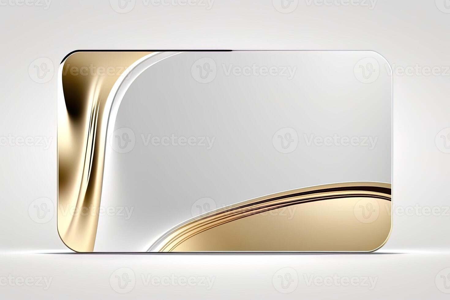 a white card for mockup, horizontal rectangular with rounded corner shapes, front view, stunning light, studio light, reflexion of hundred fine lines of gold reflection, white background photo