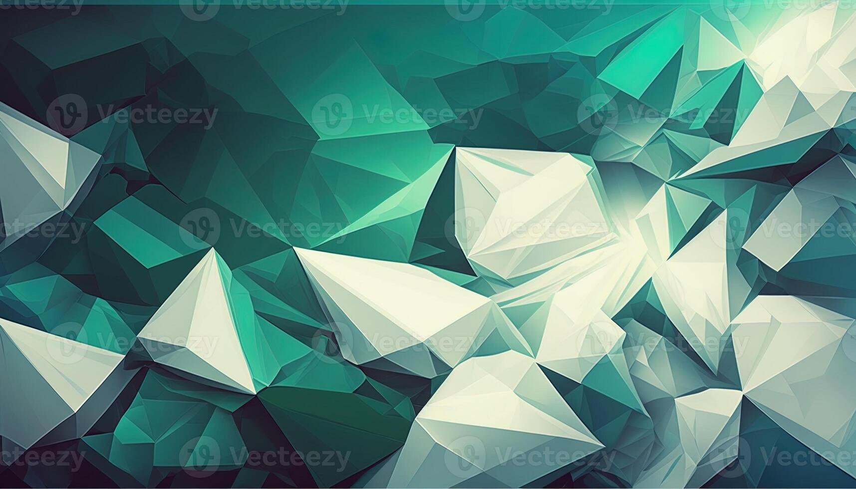 Polygonal high resolution pattern for background, white and teal and green flares. Abstract hexagonal polygonal low poly triangular high resolution futuristic green energetic background photo