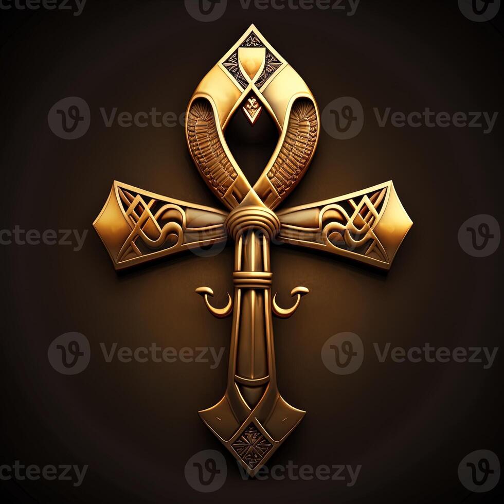 Ancient golden ankh symbol isolated on dark background. Illustration of an Egyptian cross in digital form. The ancient Egyptians used the Ankh as a symbol for eternal life. photo