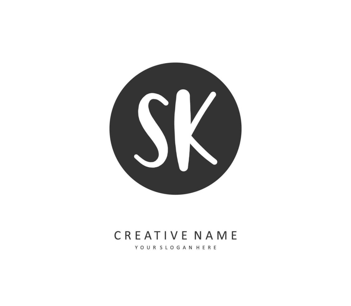 S K SK Initial letter handwriting and  signature logo. A concept handwriting initial logo with template element. vector