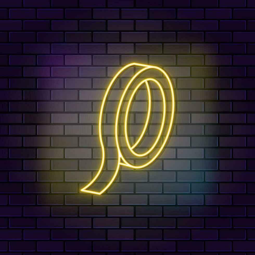 Masking,painter, tape neon icon brick wall and dark background. vector