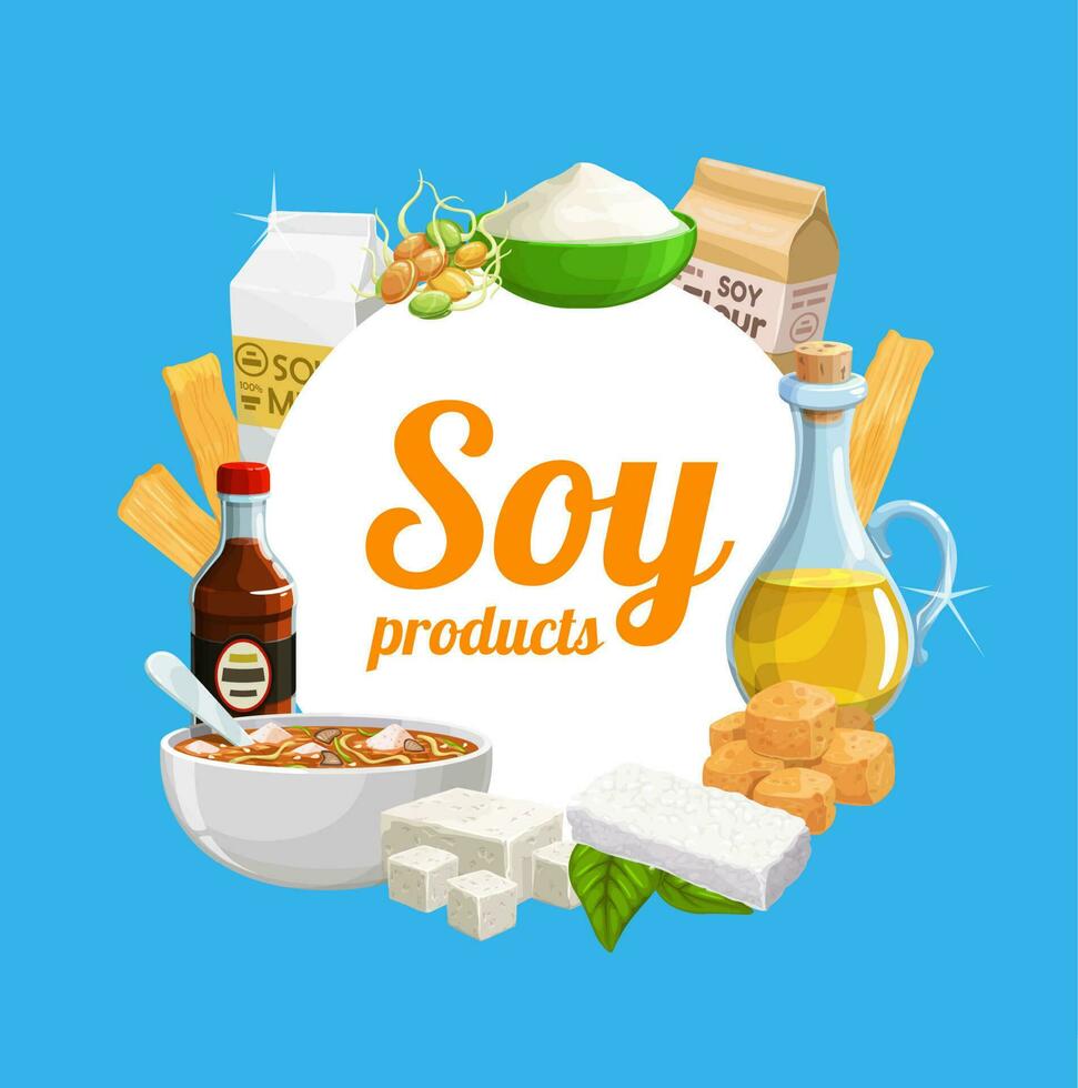 Vegetarian soy milk, soybean meat and products vector