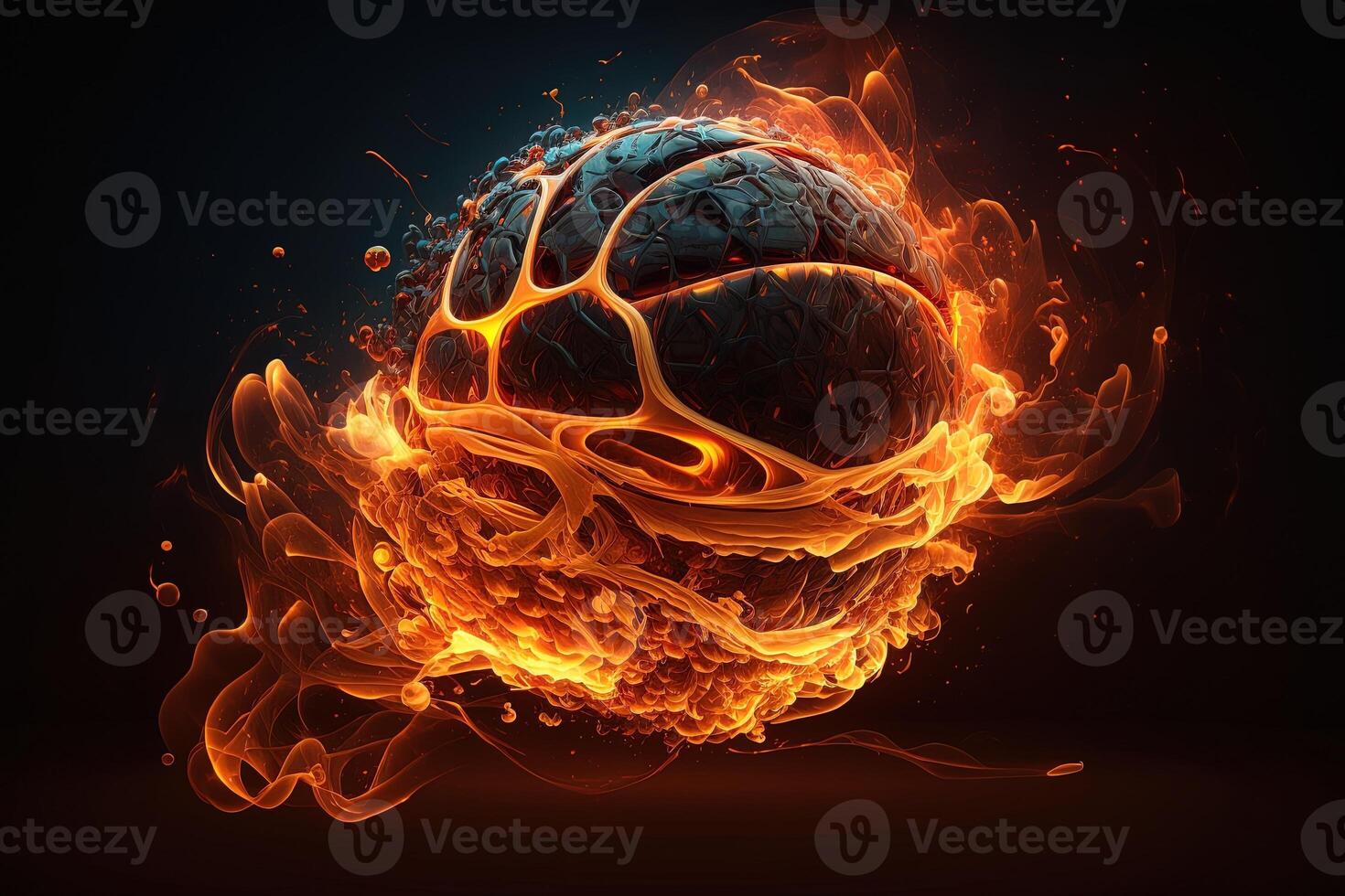 of a Glowing Ball Burning on Fire in Orange Flames, Giving off Heat and Smoke for Competitive Basketball A Visual representation of the Madness and Excitement of the Game photo