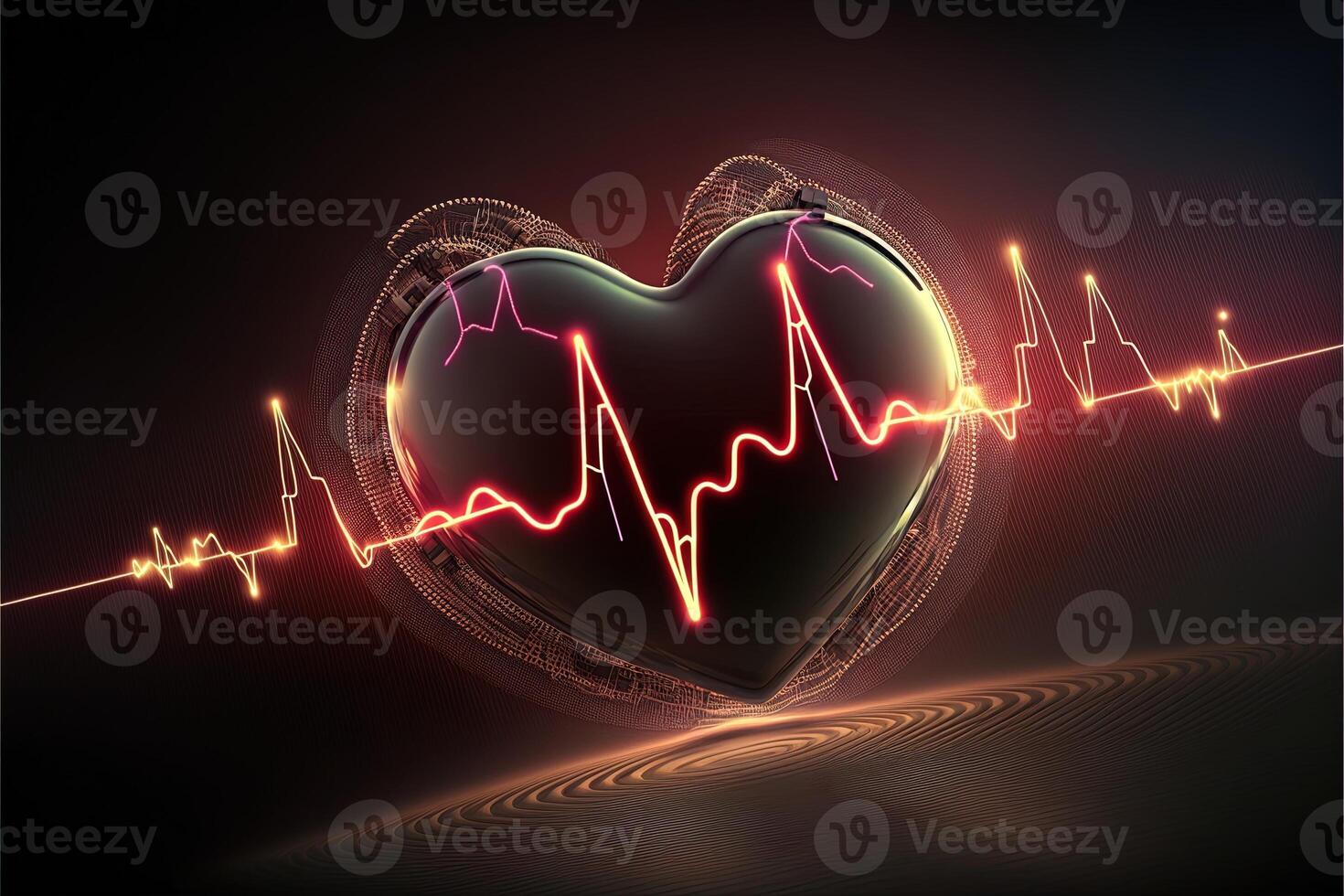Background with a heart with the heartbeat monitor line, Heart and heartbeat symbol. photo