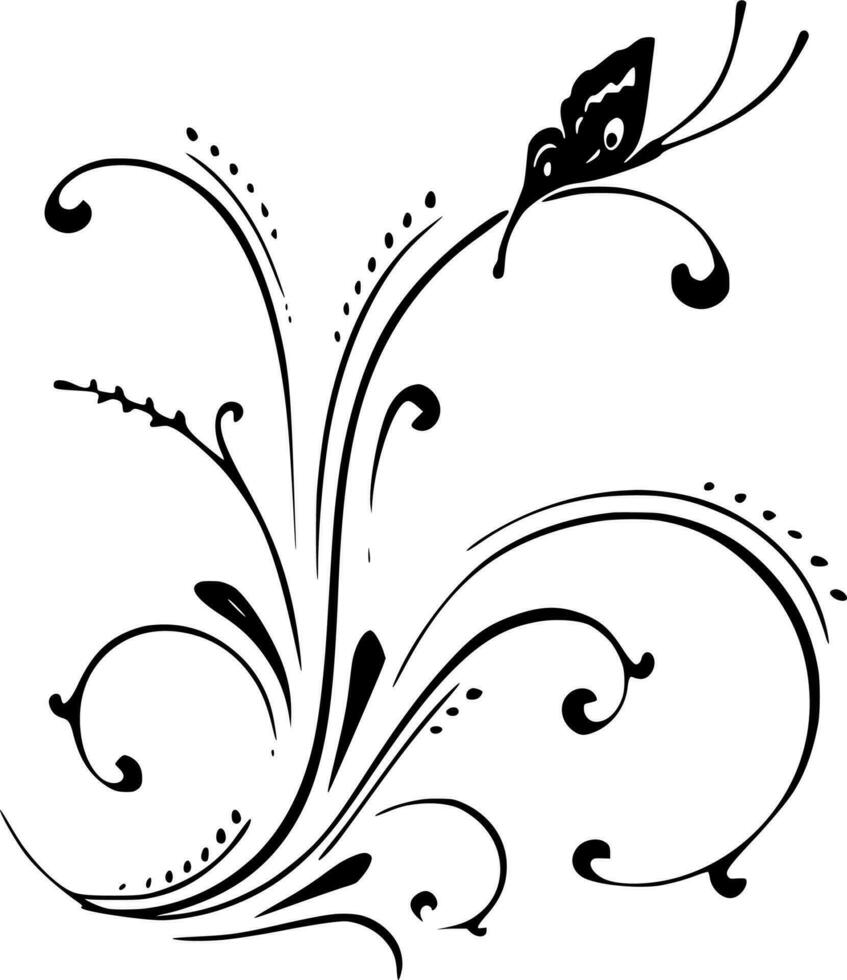 Vector silhouette of floral ornament on white background