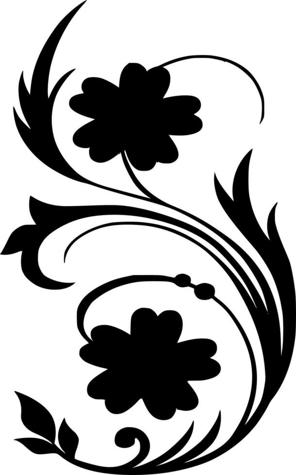 Vector silhouette of floral ornament on white background