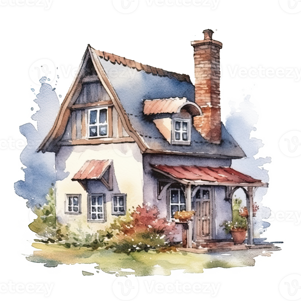 Cute watercolor house. Illustration png