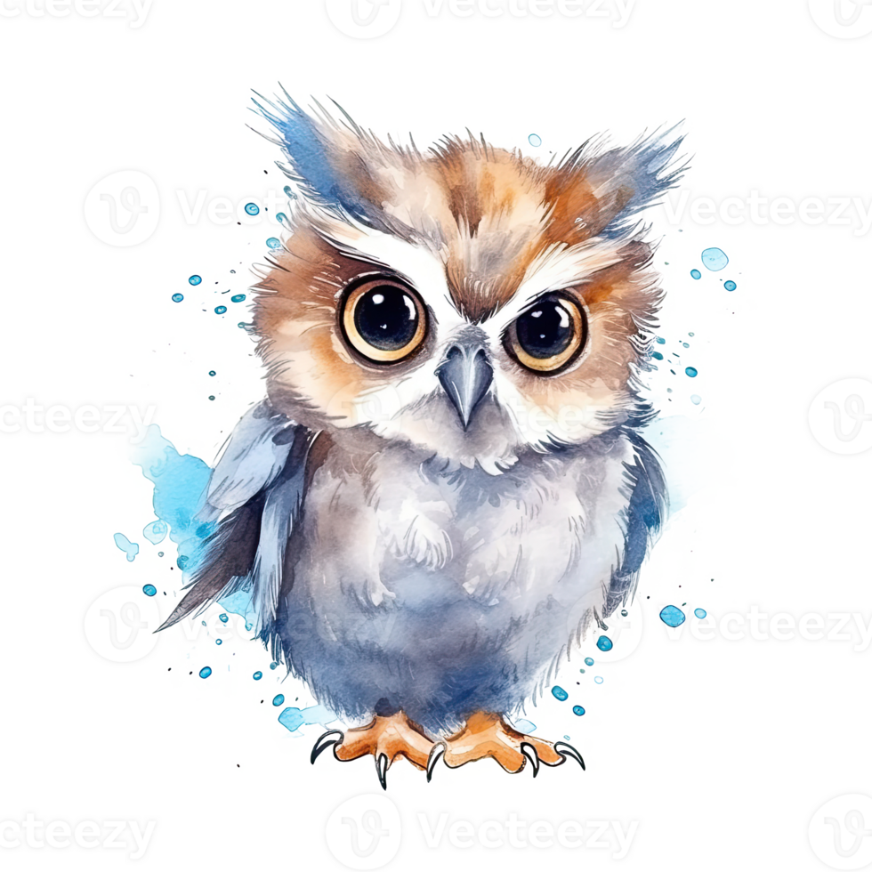 Cute watercolor owl. Illustration png