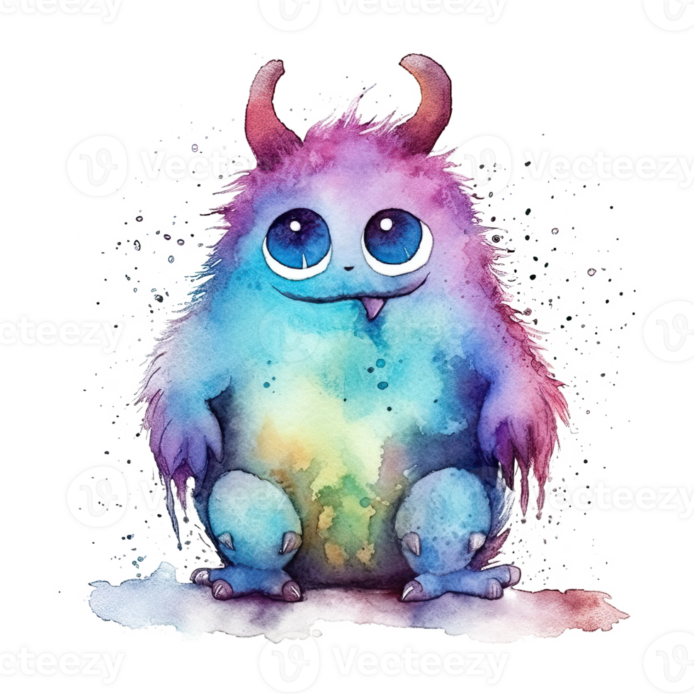 Cute watercolor monster. Illustration png