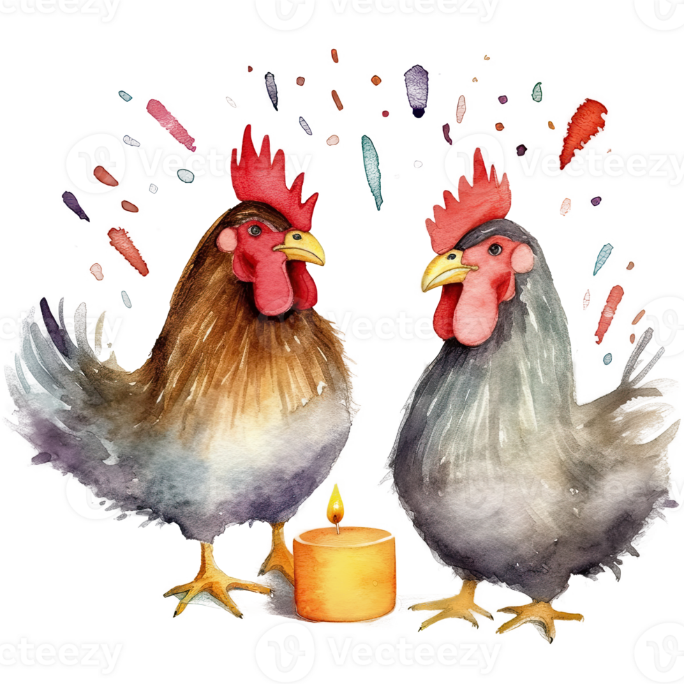 Cute watercolor two chicken. Illustration png