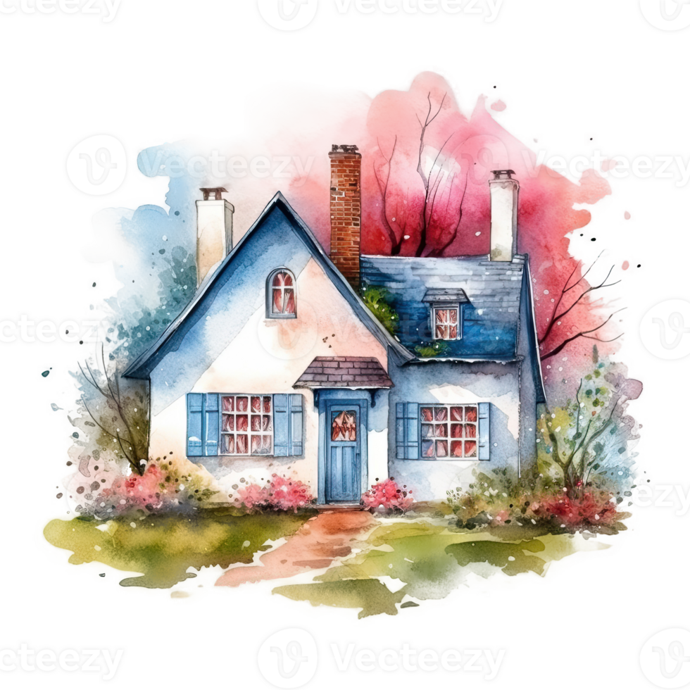 Cute watercolor house. Illustration png