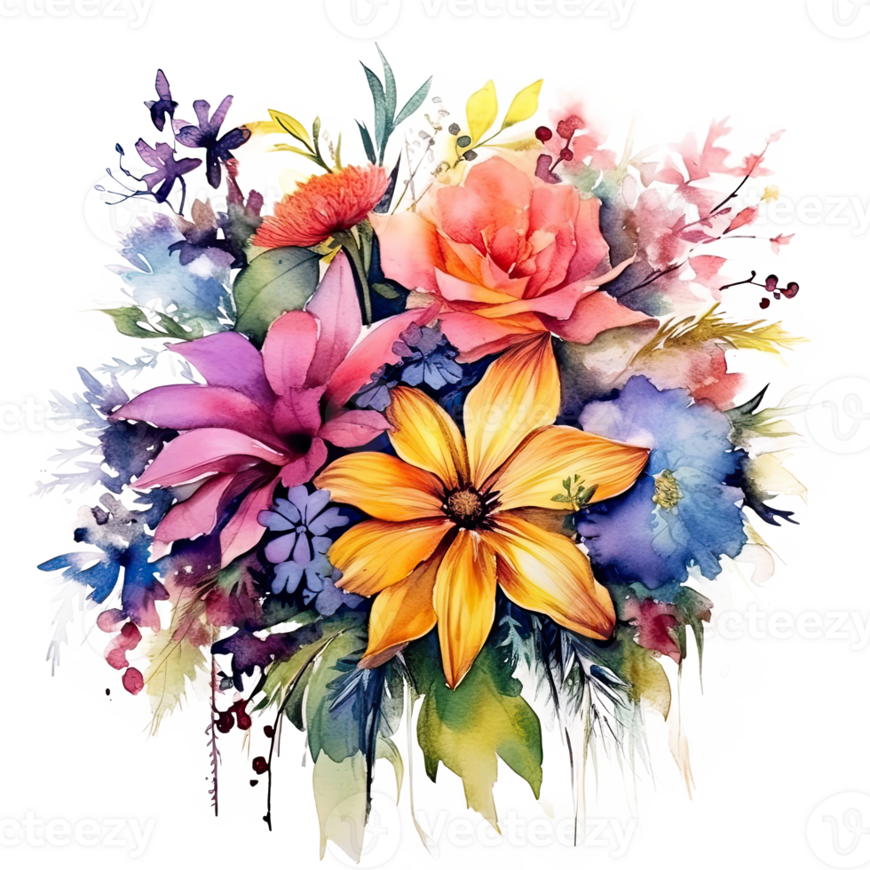 Watercolor flower bouquet. Illustration png