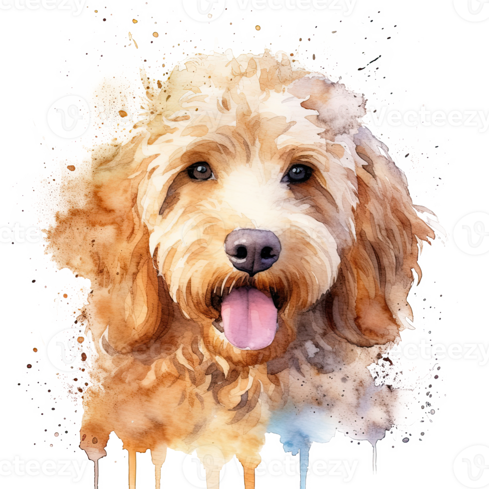 Cute watercolor goldendoodle dog. Illustration png