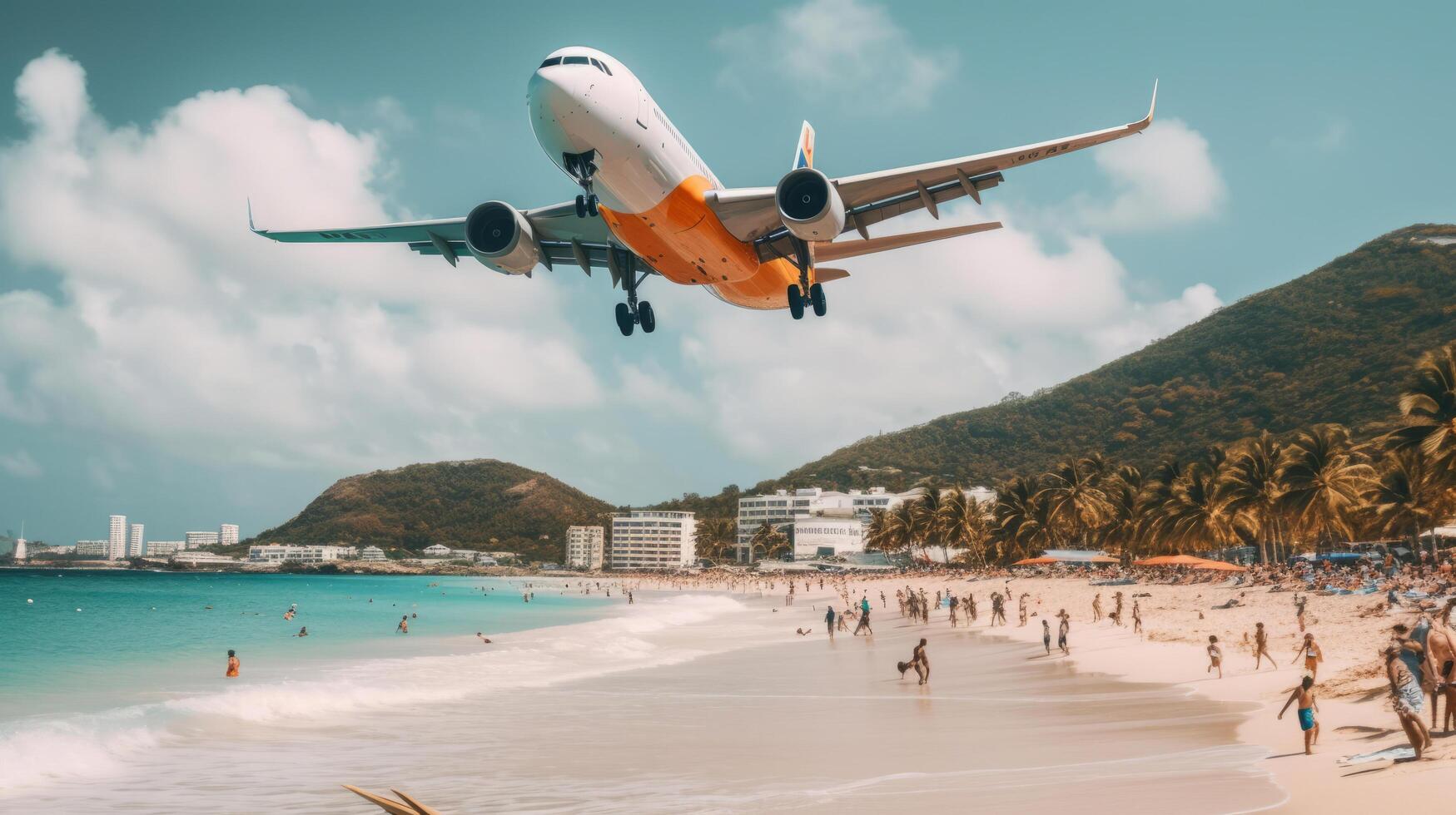 Airplane in sky background. Illustration photo