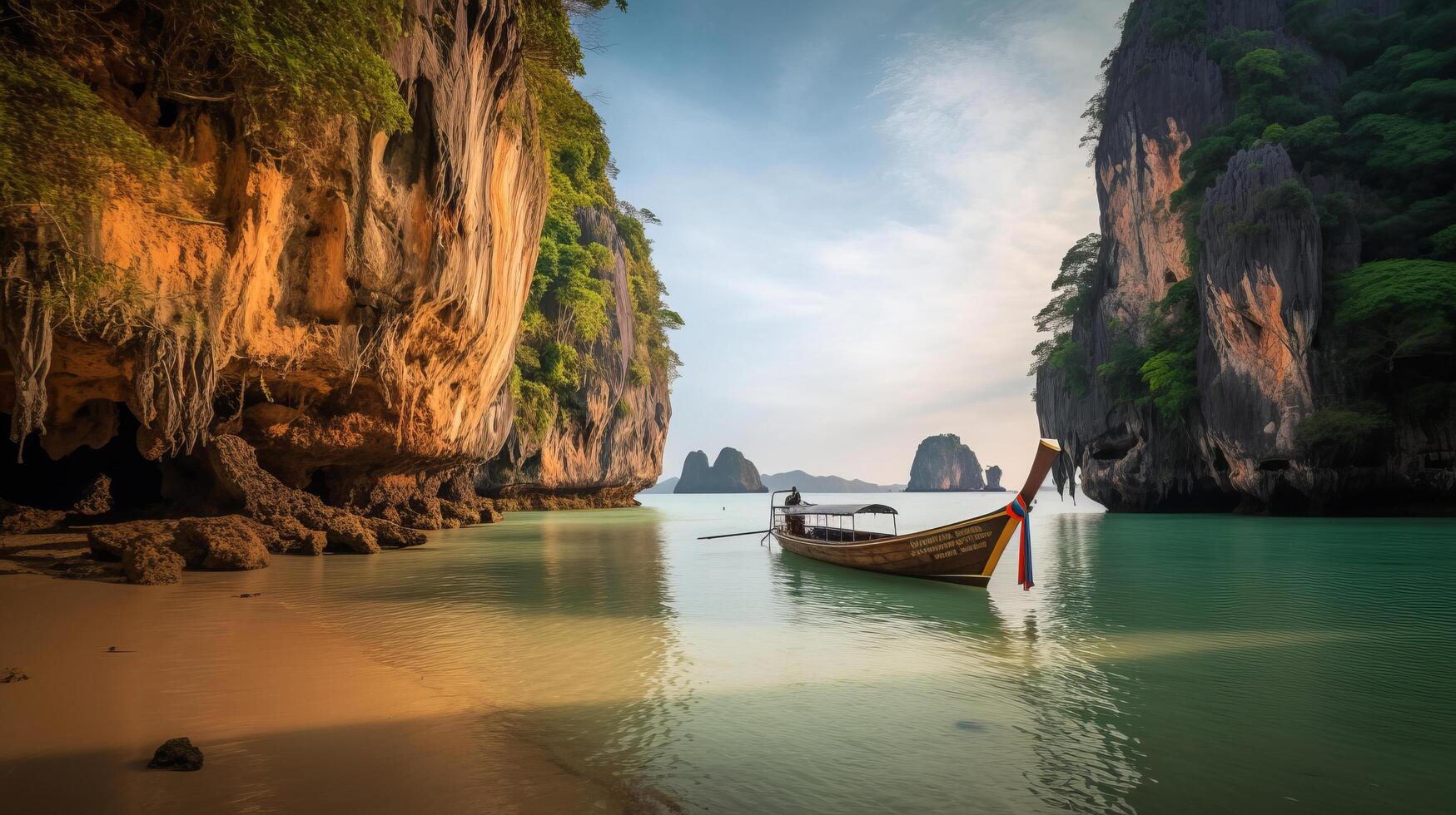 Thai traditional wooden longtail boat. Illustration photo