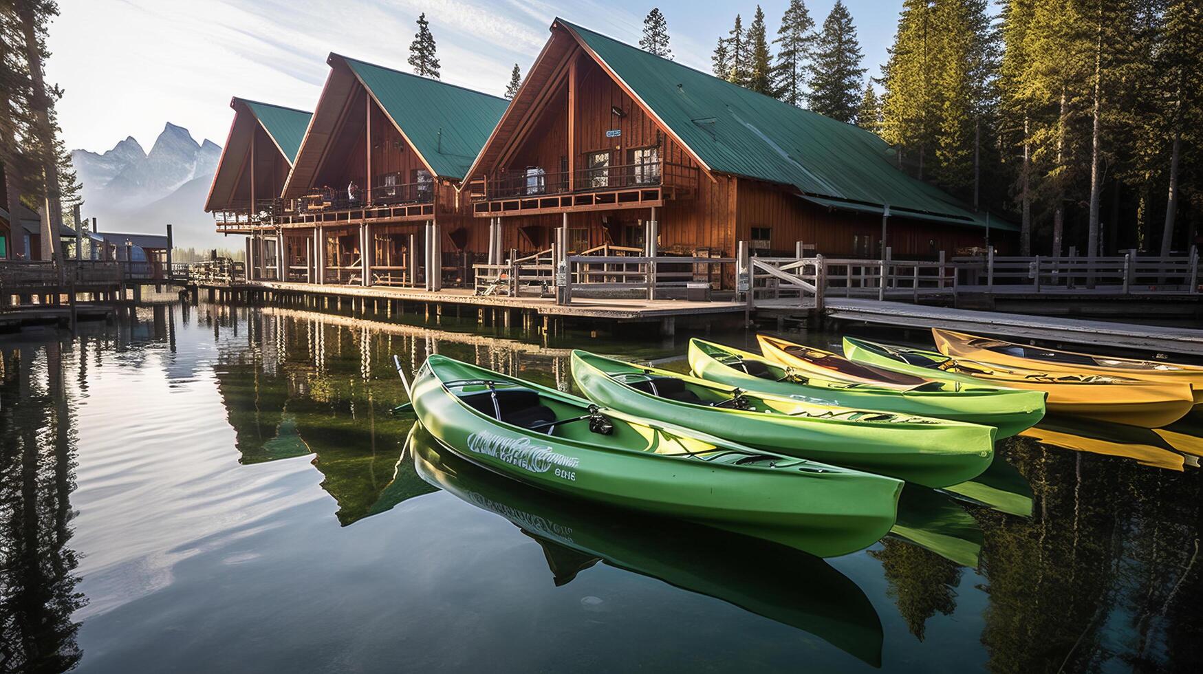 Canoes docked at lake. Illustration photo