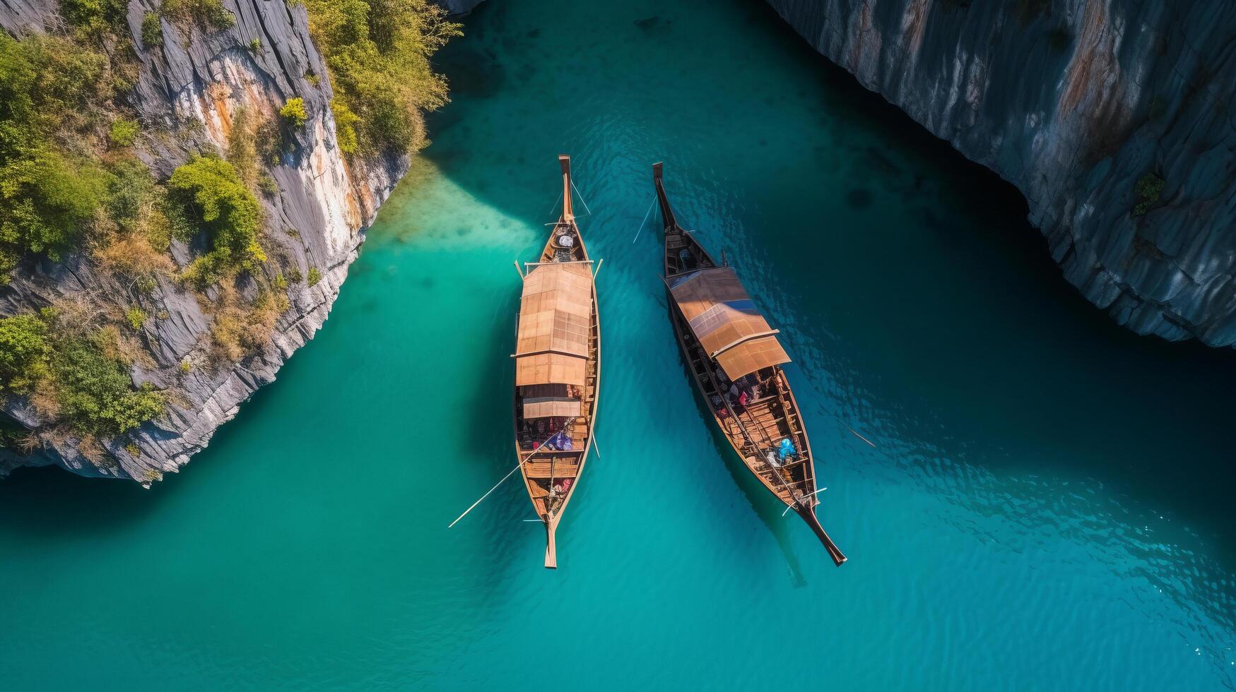 Boats on sea. Aerial view. Illustration photo