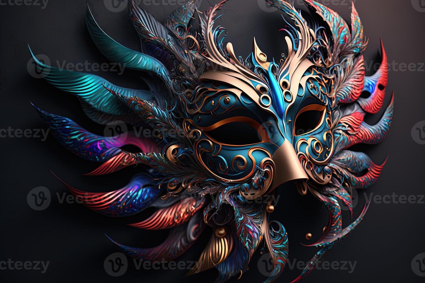 festive carnival mask with rich decoration, attributes of the Brazilian carnival. Venetian carnival mask and beads decoration. Mardi gras background. photo