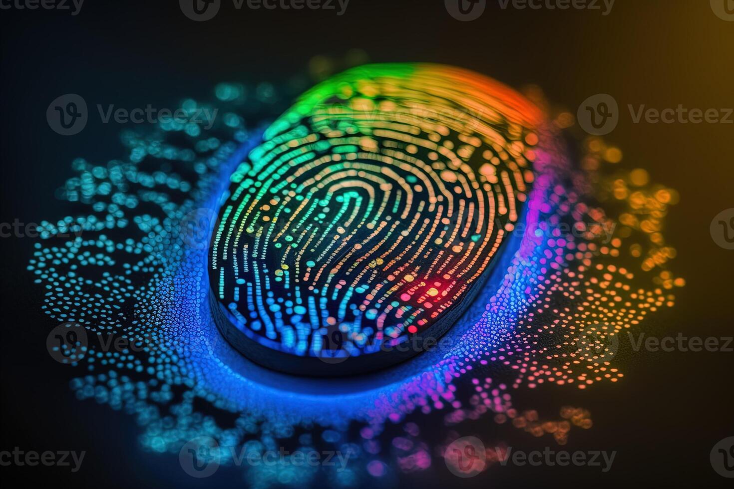 Photo of Holographic Fingerprint Security in the Digital Age, Protecting Big Data with AI Technology . Fingerprint integrated in a printed circuit, releasing binary codes.