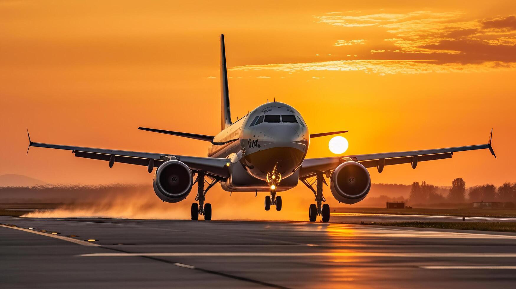 Airplane in sky background. Illustration photo