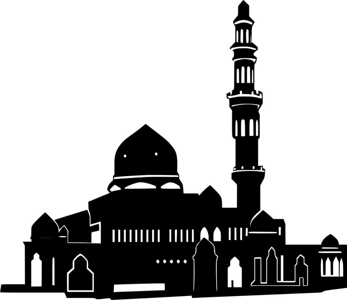 Vector silhouette of mosque on white background