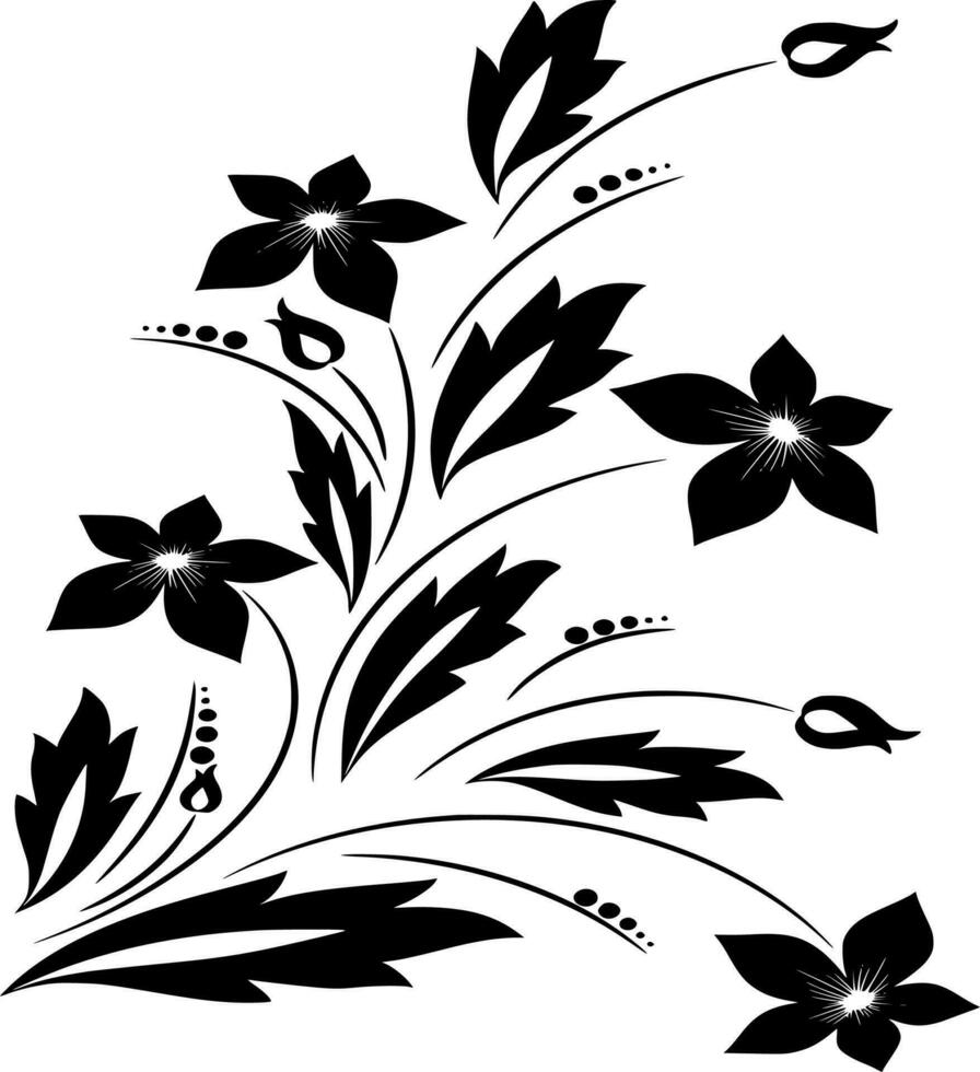 Vector silhouette of floral ornament on white background