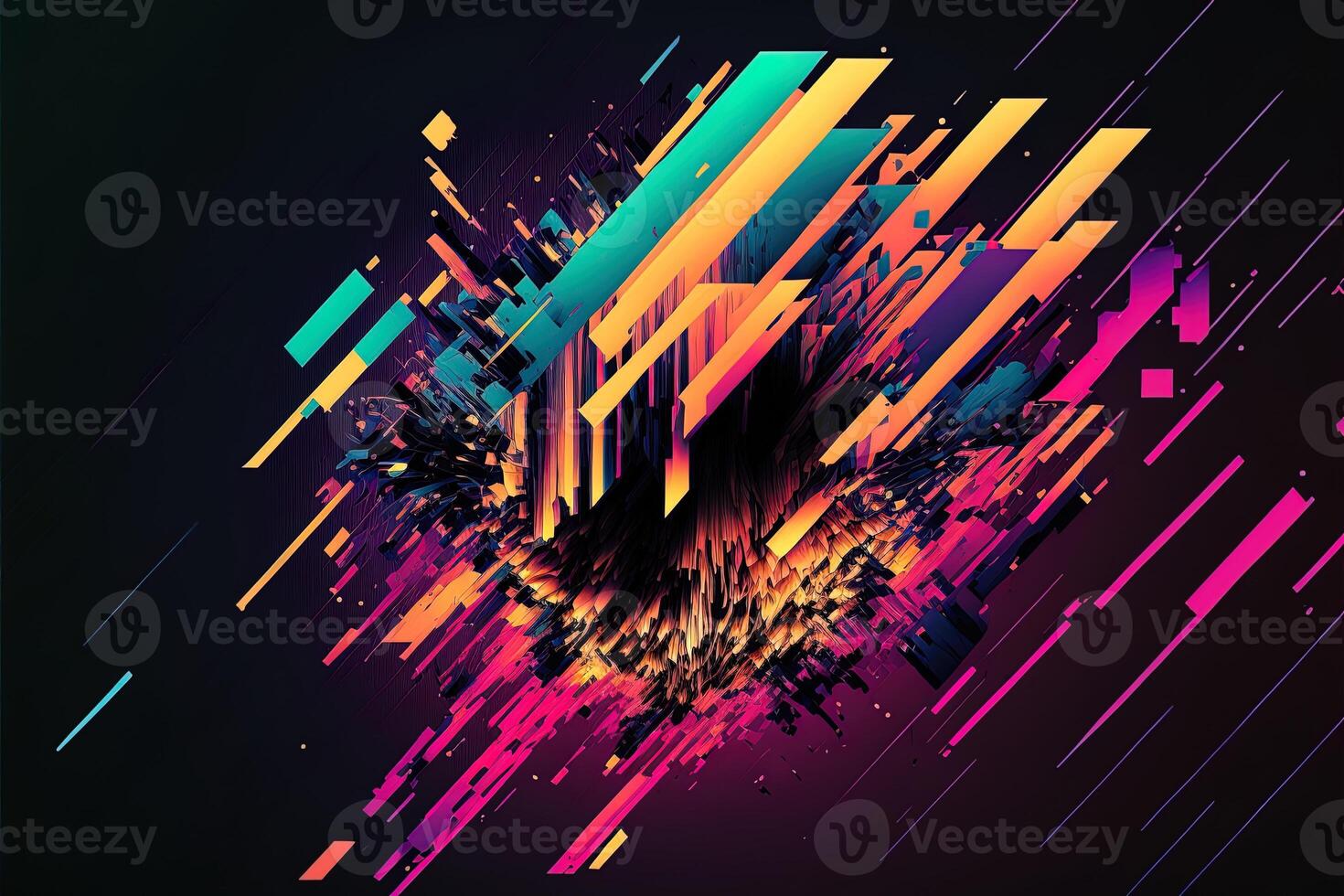 Abstract background with interlaced digital glitch and distortion effect. Futuristic cyberpunk design. Retro futurism, web punk, rave 80s 90s cyberpunk aesthetic techno neon colors. photo